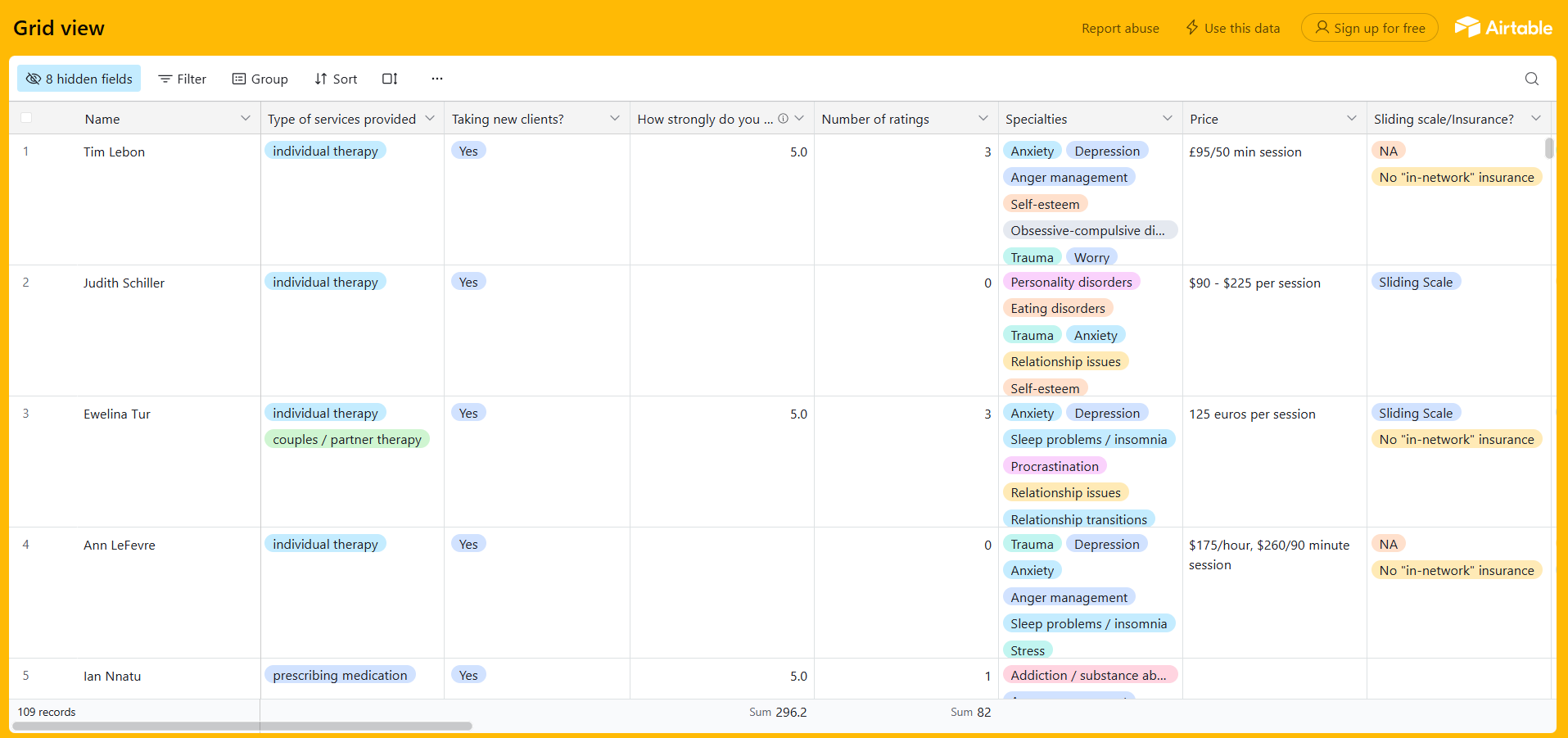 EA Therapists and Coaches Airtable
